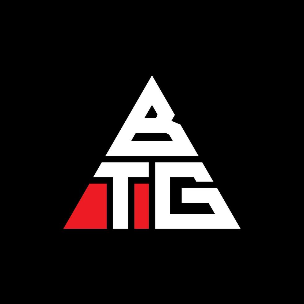 BTG triangle letter logo design with triangle shape. BTG triangle logo design monogram. BTG triangle vector logo template with red color. BTG triangular logo Simple, Elegant, and Luxurious Logo.