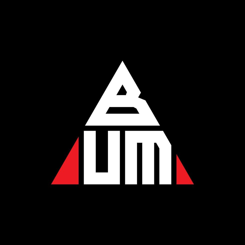 BUM triangle letter logo design with triangle shape. BUM triangle logo design monogram. BUM triangle vector logo template with red color. BUM triangular logo Simple, Elegant, and Luxurious Logo.