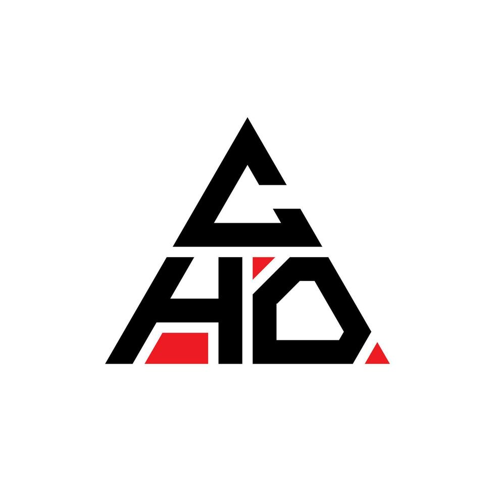 CHO triangle letter logo design with triangle shape. CHO triangle logo design monogram. CHO triangle vector logo template with red color. CHO triangular logo Simple, Elegant, and Luxurious Logo.