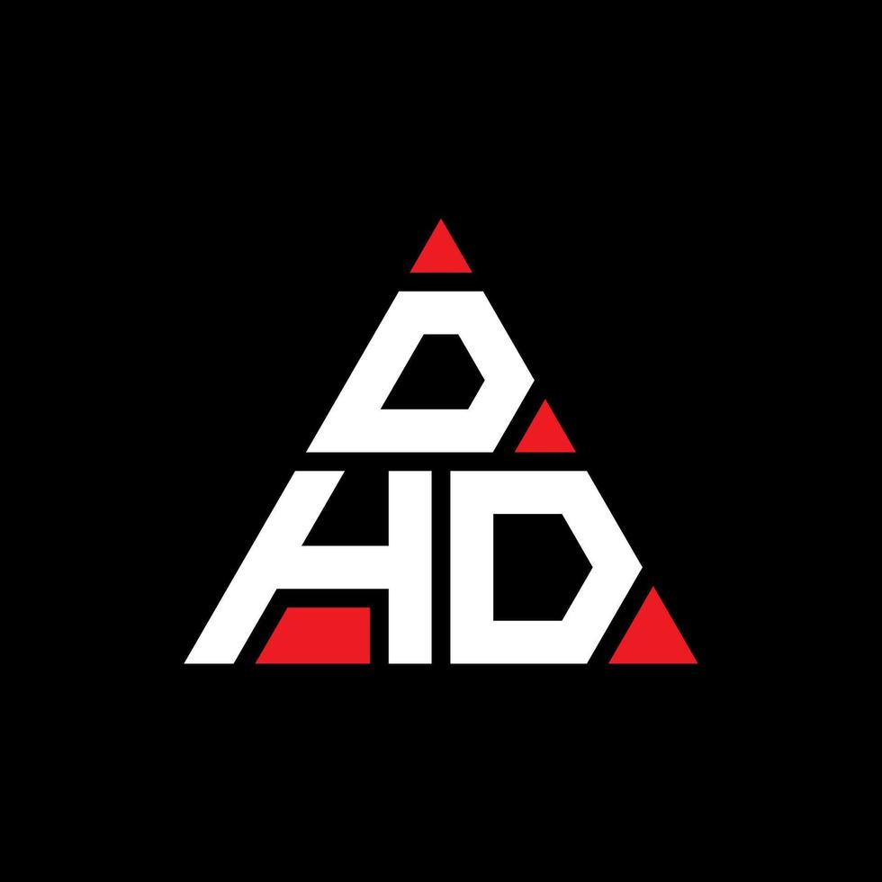 DHD triangle letter logo design with triangle shape. DHD triangle logo design monogram. DHD triangle vector logo template with red color. DHD triangular logo Simple, Elegant, and Luxurious Logo.