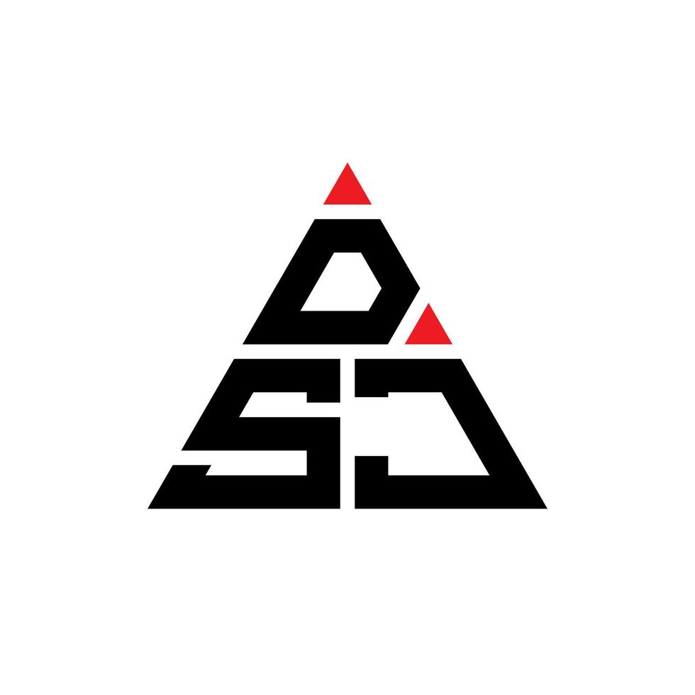 DSJ triangle letter logo design with triangle shape. DSJ triangle logo design monogram. DSJ triangle vector logo template with red color. DSJ triangular logo Simple, Elegant, and Luxurious Logo.