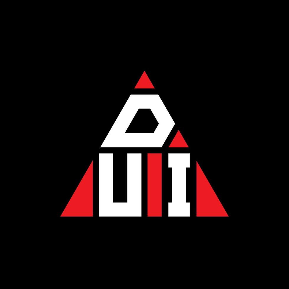 DUI triangle letter logo design with triangle shape. DUI triangle logo design monogram. DUI triangle vector logo template with red color. DUI triangular logo Simple, Elegant, and Luxurious Logo.