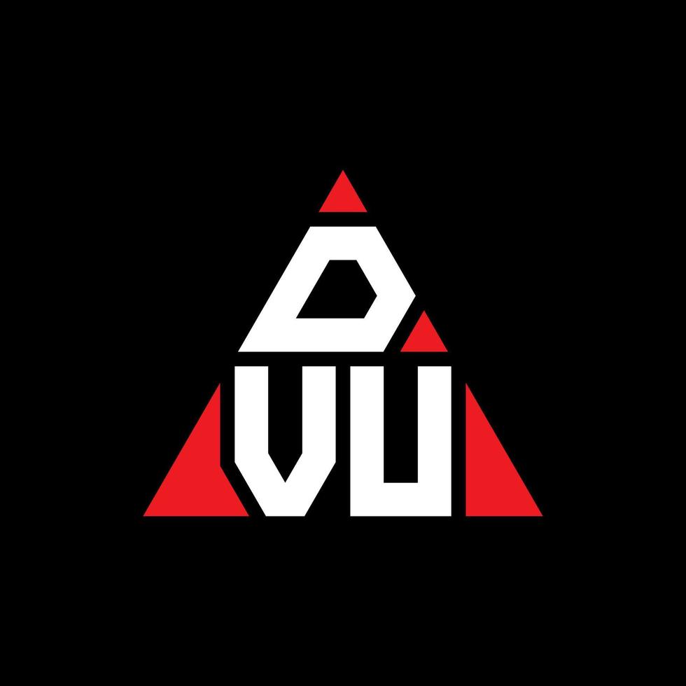DVU triangle letter logo design with triangle shape. DVU triangle logo design monogram. DVU triangle vector logo template with red color. DVU triangular logo Simple, Elegant, and Luxurious Logo.