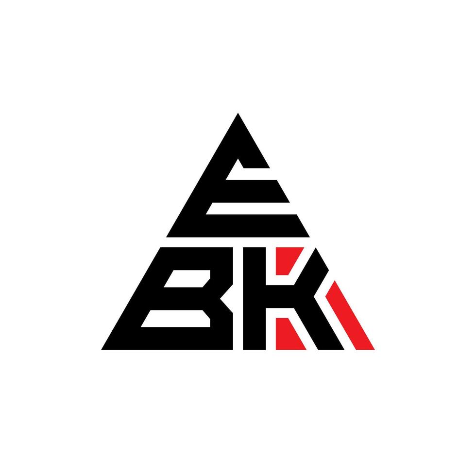 EBK triangle letter logo design with triangle shape. EBK triangle logo design monogram. EBK triangle vector logo template with red color. EBK triangular logo Simple, Elegant, and Luxurious Logo.