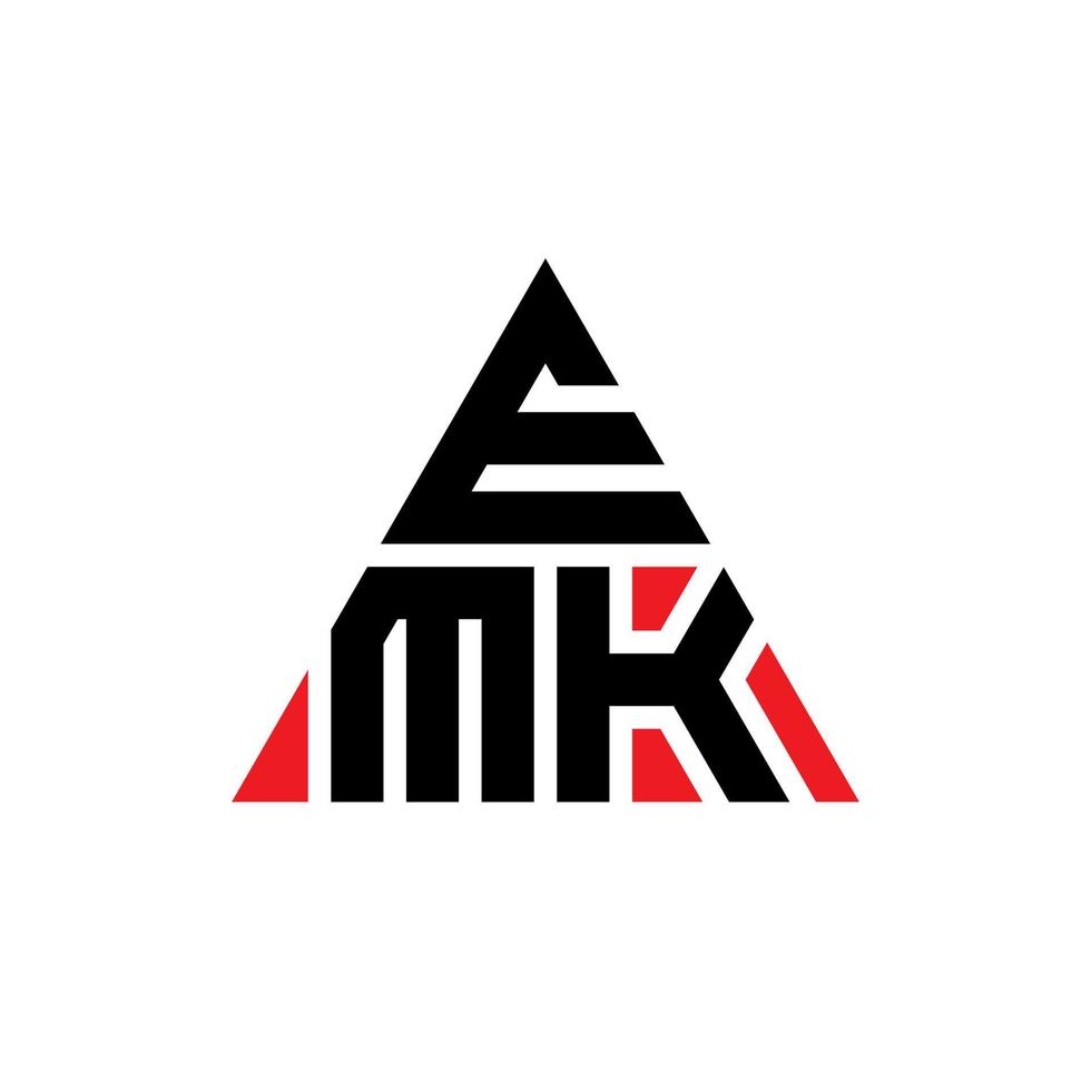 EMK triangle letter logo design with triangle shape. EMK triangle logo design monogram. EMK triangle vector logo template with red color. EMK triangular logo Simple, Elegant, and Luxurious Logo.