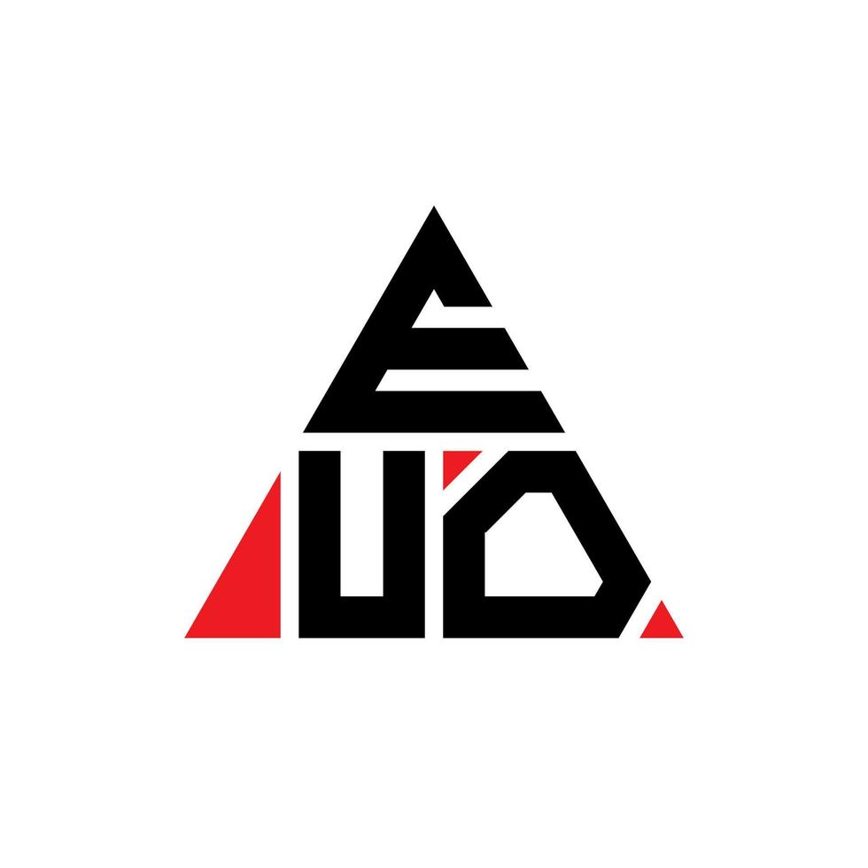 EUO triangle letter logo design with triangle shape. EUO triangle logo design monogram. EUO triangle vector logo template with red color. EUO triangular logo Simple, Elegant, and Luxurious Logo.