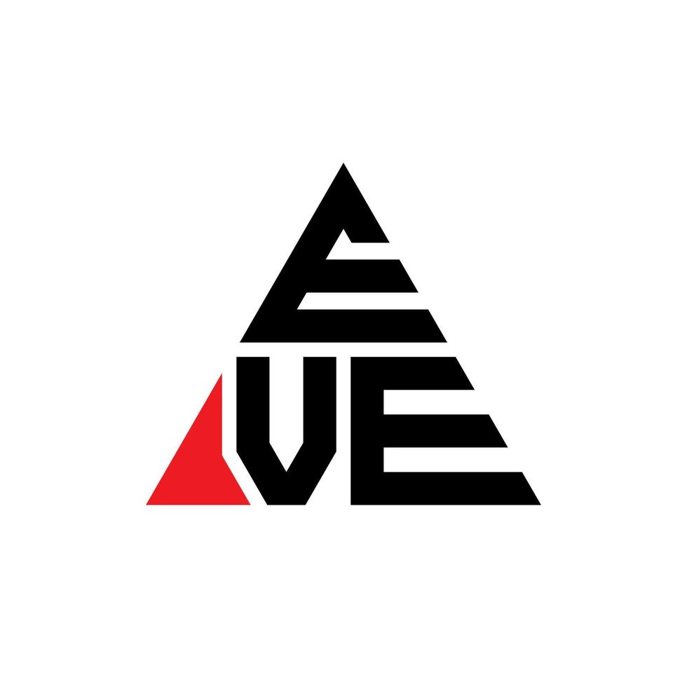 EVE triangle letter logo design with triangle shape. EVE triangle logo design monogram. EVE triangle vector logo template with red color. EVE triangular logo Simple, Elegant, and Luxurious Logo.