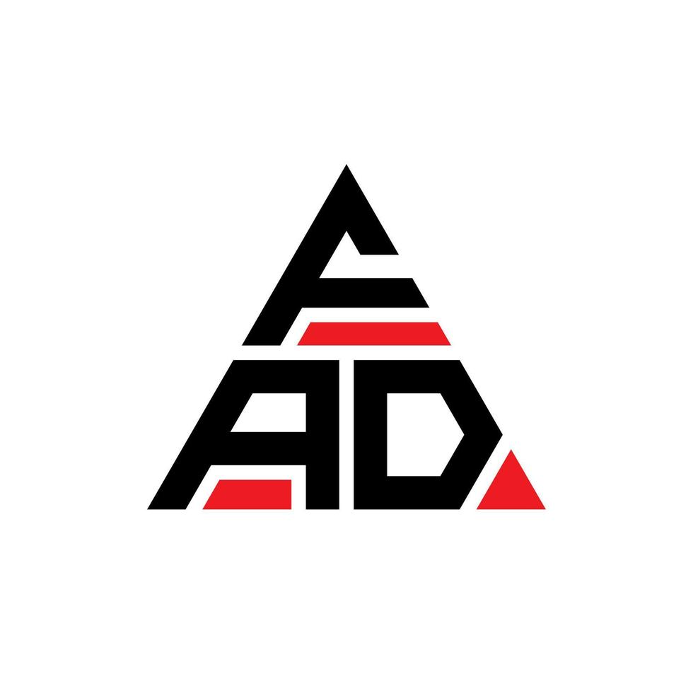 FAD triangle letter logo design with triangle shape. FAD triangle logo design monogram. FAD triangle vector logo template with red color. FAD triangular logo Simple, Elegant, and Luxurious Logo.