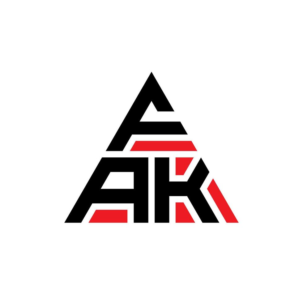 FAK triangle letter logo design with triangle shape. FAK triangle logo design monogram. FAK triangle vector logo template with red color. FAK triangular logo Simple, Elegant, and Luxurious Logo.