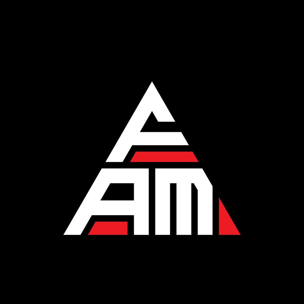 FAM triangle letter logo design with triangle shape. FAM triangle logo design monogram. FAM triangle vector logo template with red color. FAM triangular logo Simple, Elegant, and Luxurious Logo.