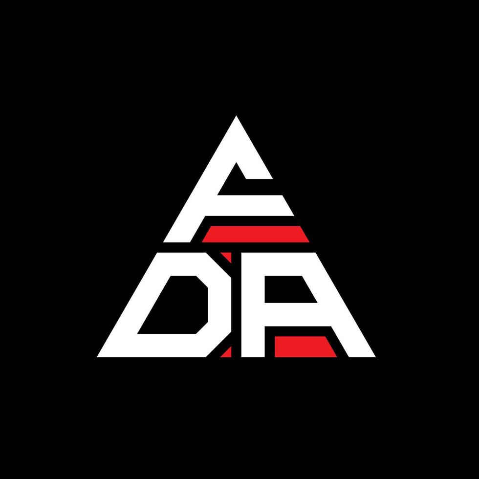 FDA triangle letter logo design with triangle shape. FDA triangle logo design monogram. FDA triangle vector logo template with red color. FDA triangular logo Simple, Elegant, and Luxurious Logo.