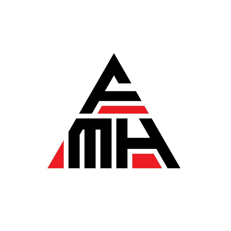 FMH triangle letter logo design with triangle shape. FMH triangle logo design monogram. FMH triangle vector logo template with red color. FMH triangular logo Simple, Elegant, and Luxurious Logo.