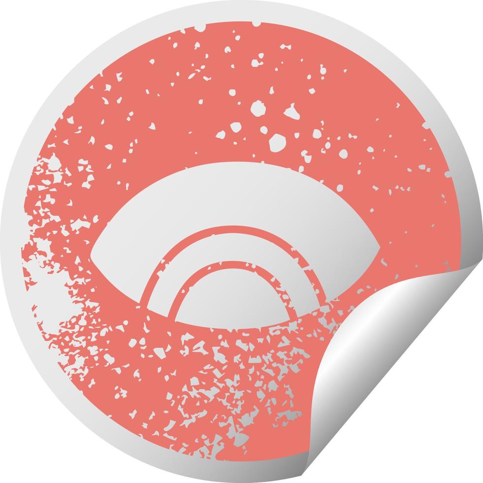 distressed circular peeling sticker symbol eye looking down vector