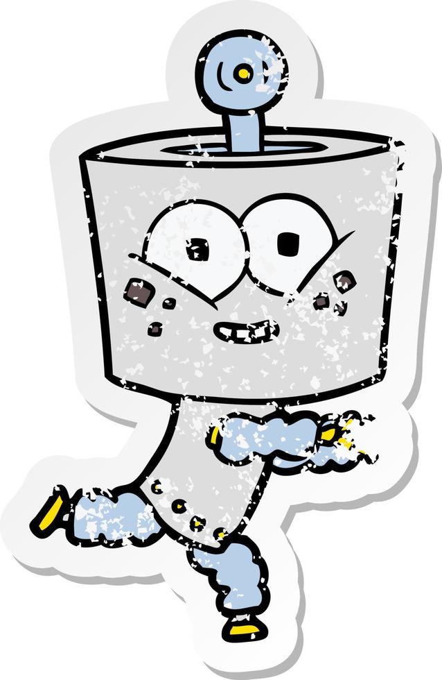 distressed sticker of a happy cartoon robot vector