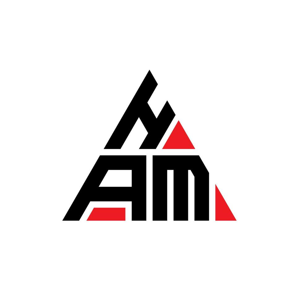 HAM triangle letter logo design with triangle shape. HAM triangle logo design monogram. HAM triangle vector logo template with red color. HAM triangular logo Simple, Elegant, and Luxurious Logo.