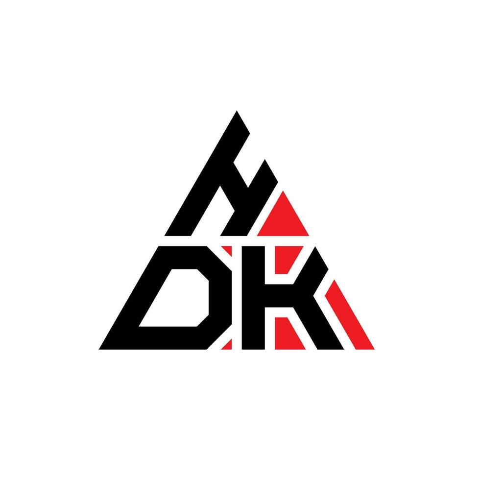 HDK triangle letter logo design with triangle shape. HDK triangle logo design monogram. HDK triangle vector logo template with red color. HDK triangular logo Simple, Elegant, and Luxurious Logo.