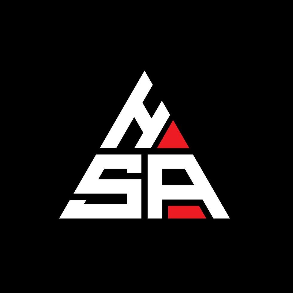 HSA triangle letter logo design with triangle shape. HSA triangle logo design monogram. HSA triangle vector logo template with red color. HSA triangular logo Simple, Elegant, and Luxurious Logo.
