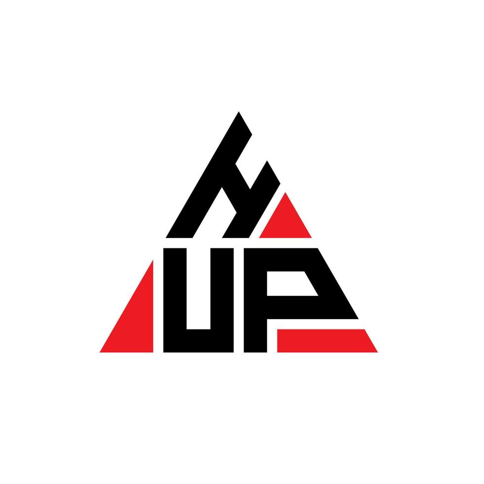 HUP triangle letter logo design with triangle shape. HUP triangle logo design monogram. HUP triangle vector logo template with red color. HUP triangular logo Simple, Elegant, and Luxurious Logo.