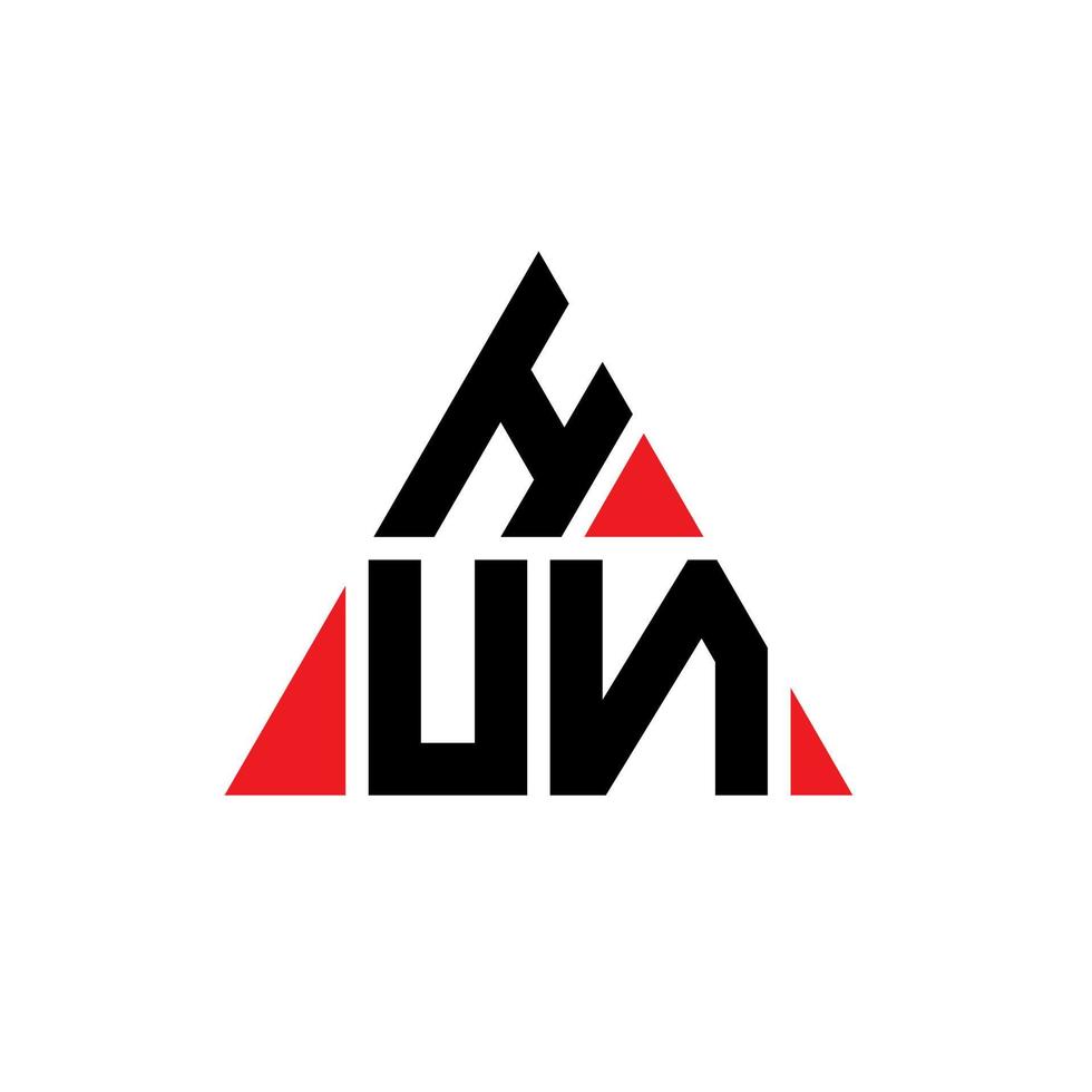 diseño de logotipo de letra de triángulo hun con forma de triángulo. monograma de diseño del logotipo del triángulo hun. plantilla de logotipo de vector de triángulo hun con color rojo. logo triangular hun logo simple, elegante y lujoso.