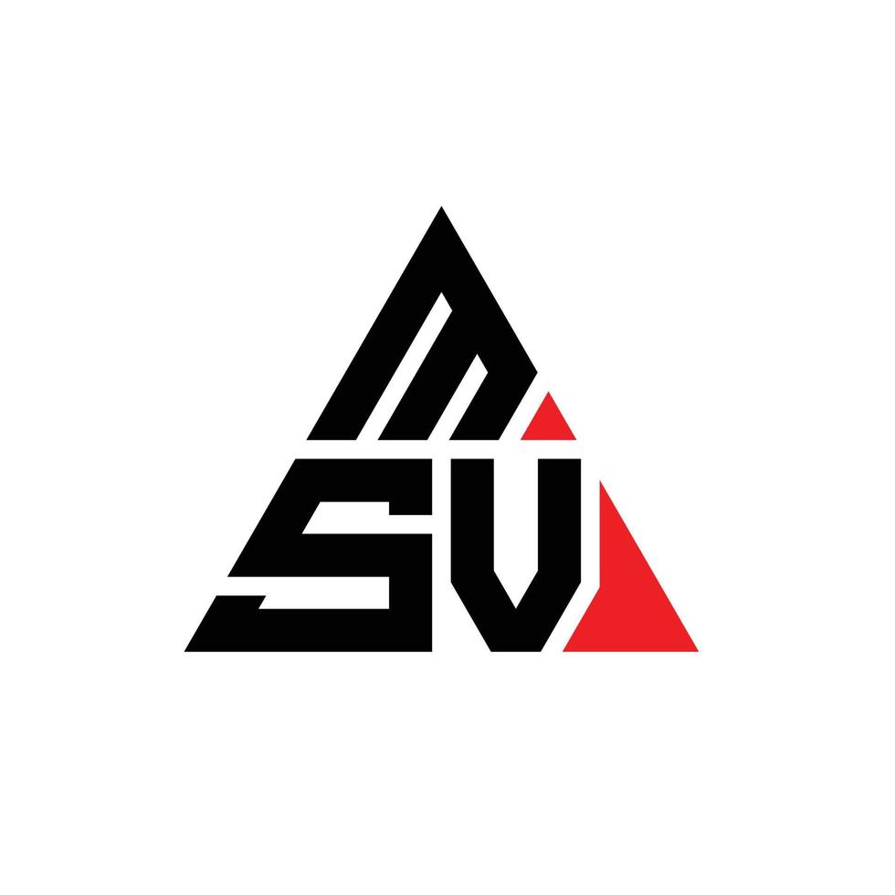 diseño de logotipo de letra triangular msv con forma de triángulo. monograma de diseño de logotipo de triángulo msv. plantilla de logotipo de vector de triángulo msv con color rojo. logotipo triangular msv logotipo simple, elegante y lujoso.