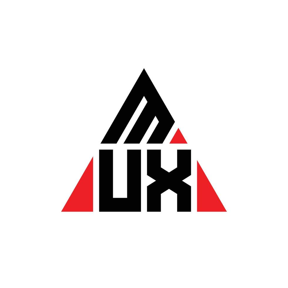 MUX triangle letter logo design with triangle shape. MUX triangle logo design monogram. MUX triangle vector logo template with red color. MUX triangular logo Simple, Elegant, and Luxurious Logo.