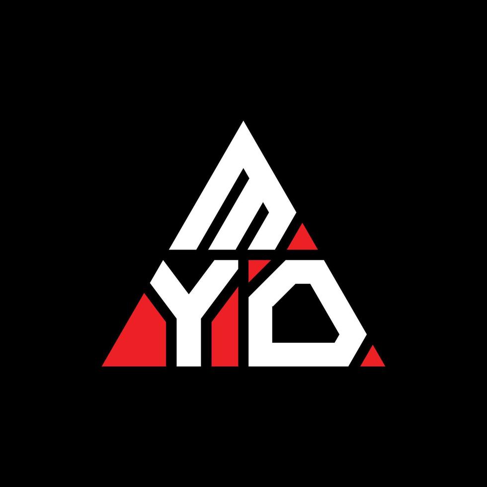 MYO triangle letter logo design with triangle shape. MYO triangle logo design monogram. MYO triangle vector logo template with red color. MYO triangular logo Simple, Elegant, and Luxurious Logo.