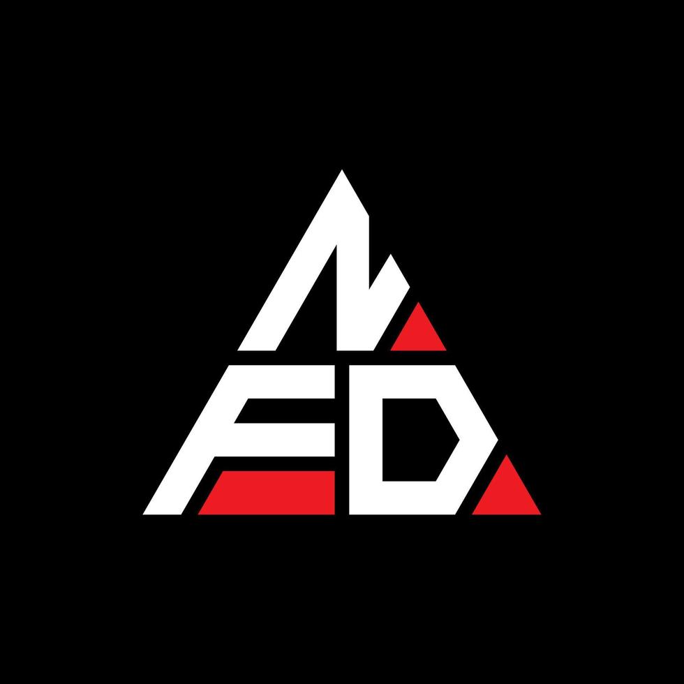 NFD triangle letter logo design with triangle shape. NFD triangle logo design monogram. NFD triangle vector logo template with red color. NFD triangular logo Simple, Elegant, and Luxurious Logo.