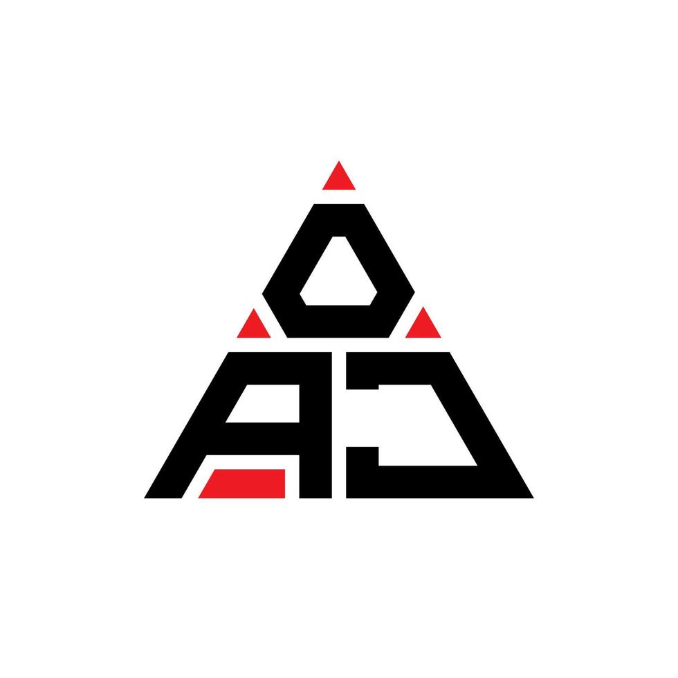 OAJ triangle letter logo design with triangle shape. OAJ triangle logo design monogram. OAJ triangle vector logo template with red color. OAJ triangular logo Simple, Elegant, and Luxurious Logo.