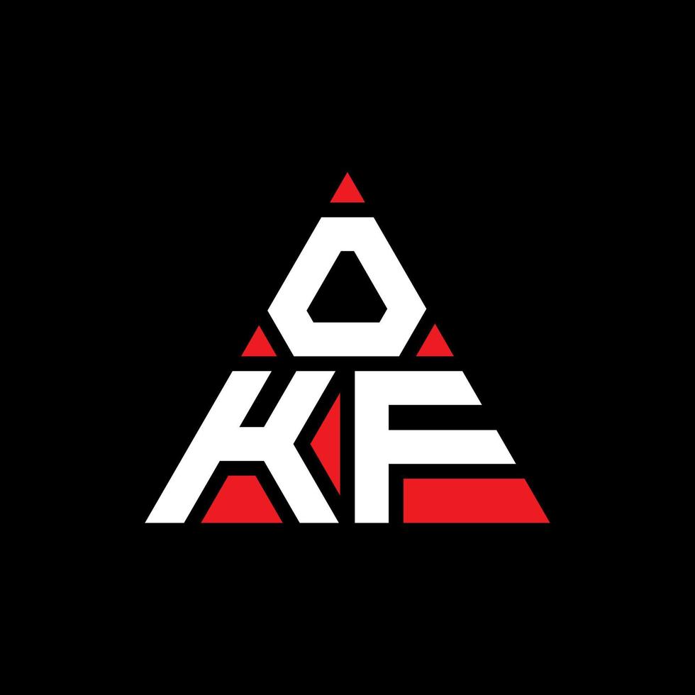 OKF triangle letter logo design with triangle shape. OKF triangle logo design monogram. OKF triangle vector logo template with red color. OKF triangular logo Simple, Elegant, and Luxurious Logo.