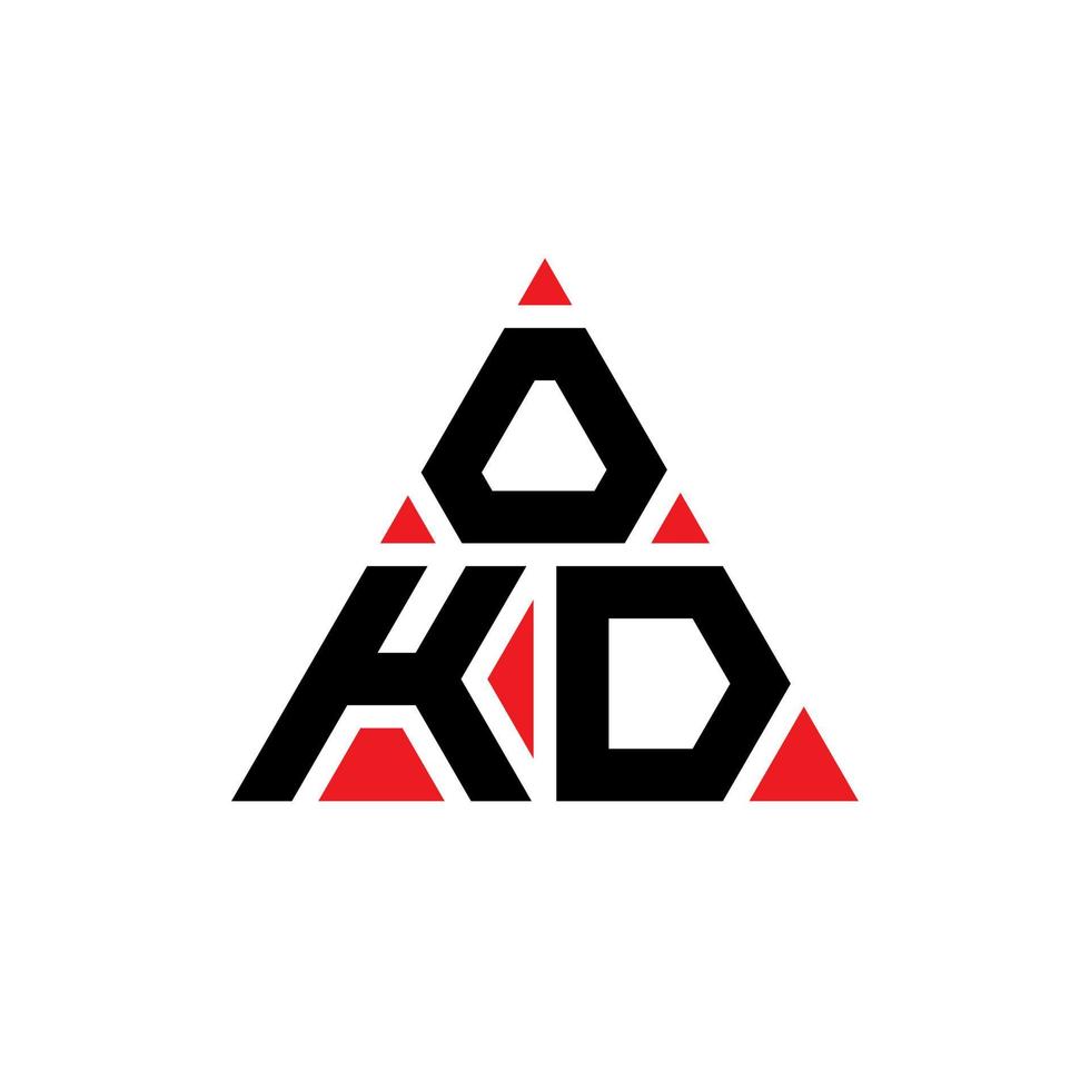 diseño de logotipo de letra triangular okd con forma de triángulo. monograma de diseño de logotipo de triángulo okd. plantilla de logotipo de vector de triángulo okd con color rojo. logo triangular okd logo simple, elegante y lujoso.