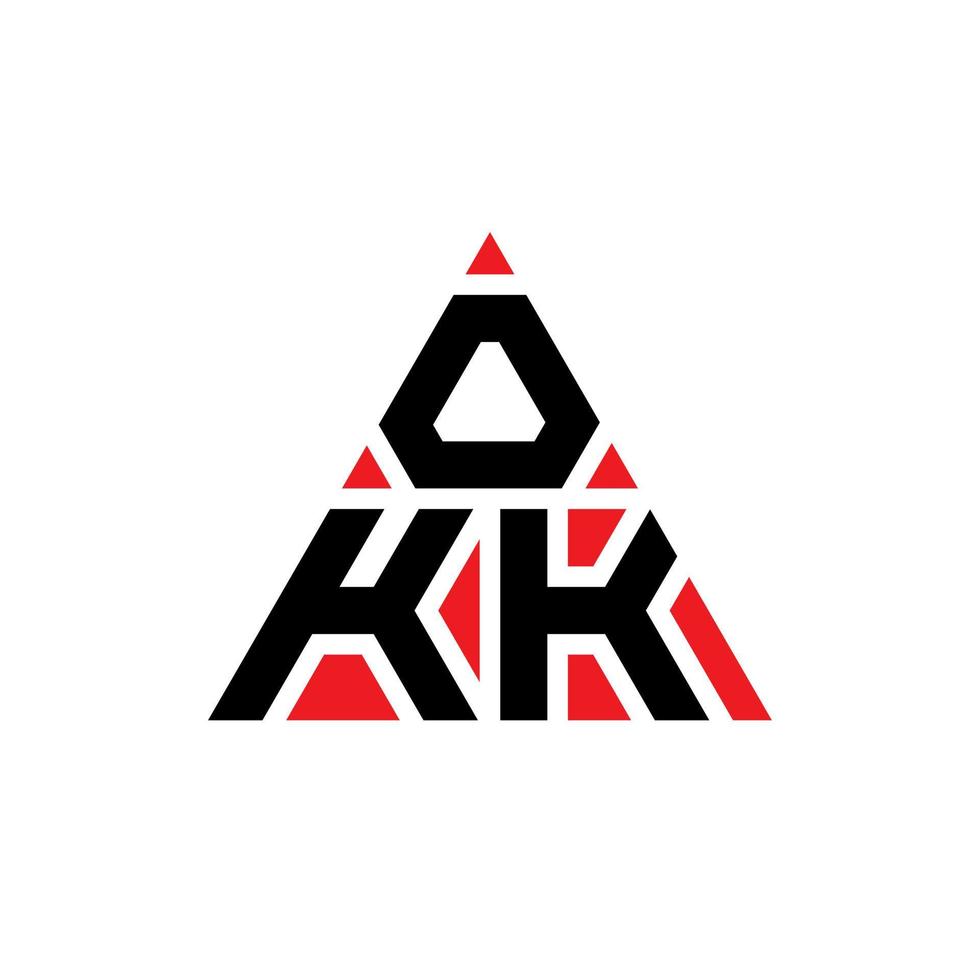 okk diseño de logotipo de letra triangular con forma de triángulo. monograma de diseño de logotipo de triángulo okk. plantilla de logotipo de vector de triángulo okk con color rojo. logo triangular okk logo simple, elegante y lujoso.