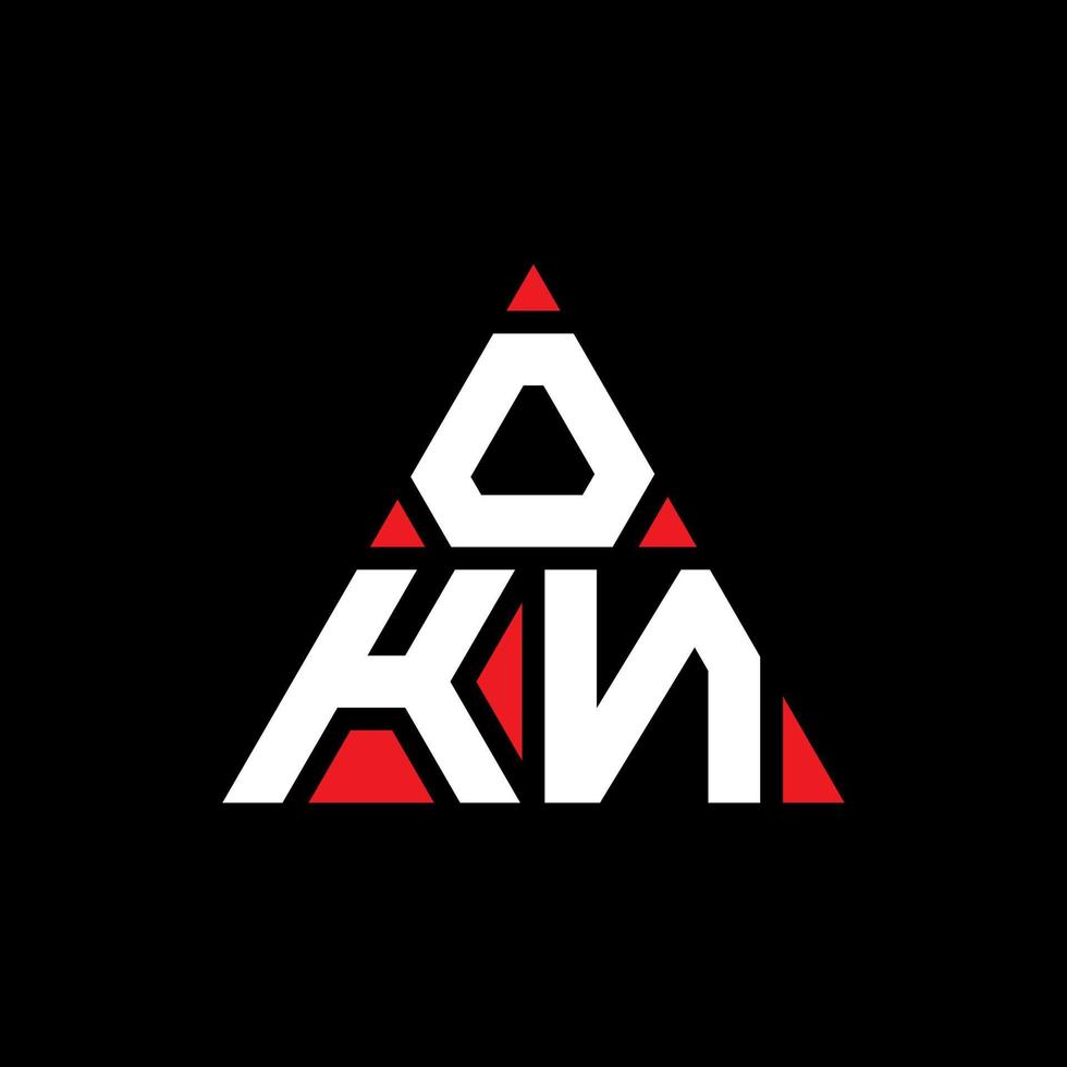 okn diseño de logotipo de letra triangular con forma de triángulo. monograma de diseño de logotipo de triángulo okn. plantilla de logotipo de vector de triángulo okn con color rojo. logo triangular okn logo simple, elegante y lujoso.