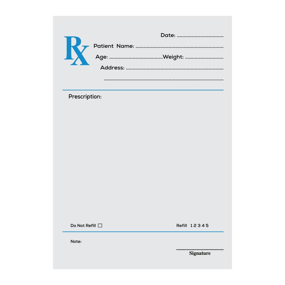 formulario de prescripción rx en blanco aislado sobre fondo blanco vector