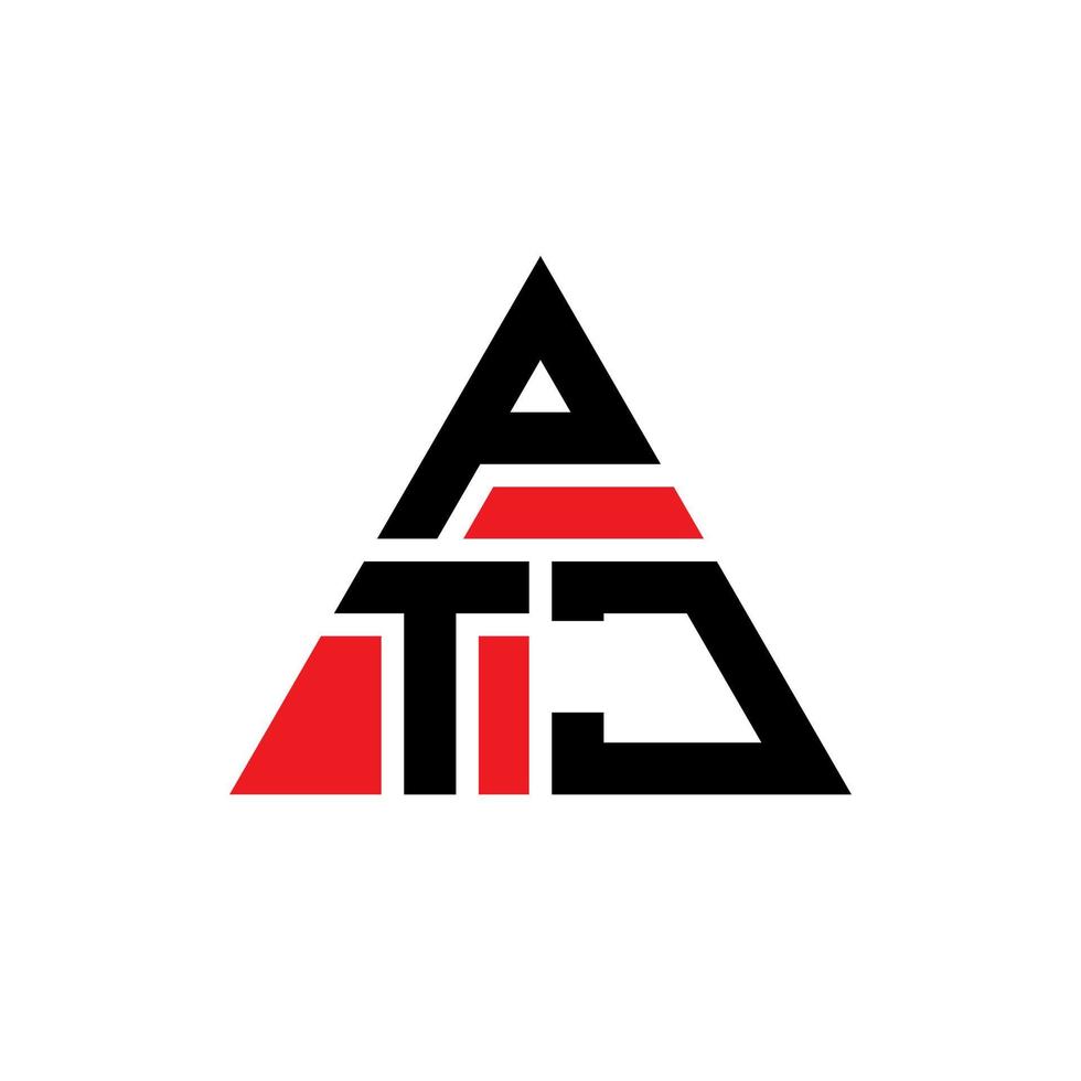 diseño de logotipo de letra triangular ptj con forma de triángulo. monograma de diseño del logotipo del triángulo ptj. plantilla de logotipo de vector de triángulo ptj con color rojo. logotipo triangular ptj logotipo simple, elegante y lujoso.