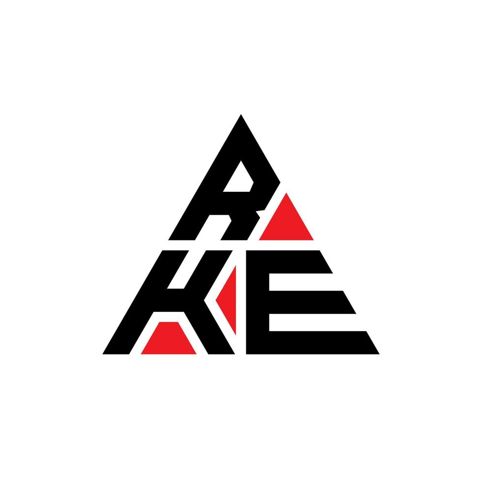 RKE triangle letter logo design with triangle shape. RKE triangle logo design monogram. RKE triangle vector logo template with red color. RKE triangular logo Simple, Elegant, and Luxurious Logo.
