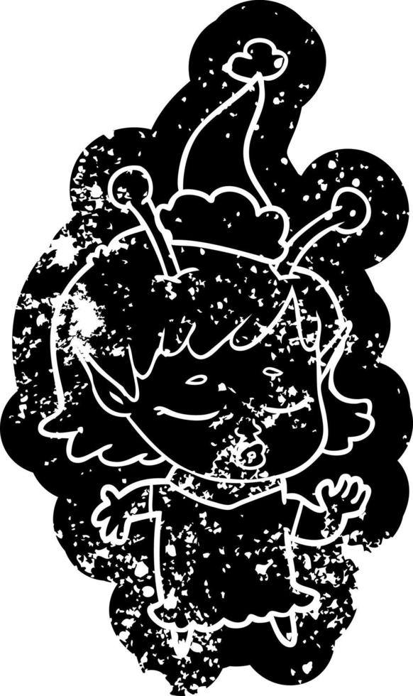 linda chica alienígena caricatura icono angustiado de un sombrero de santa vector