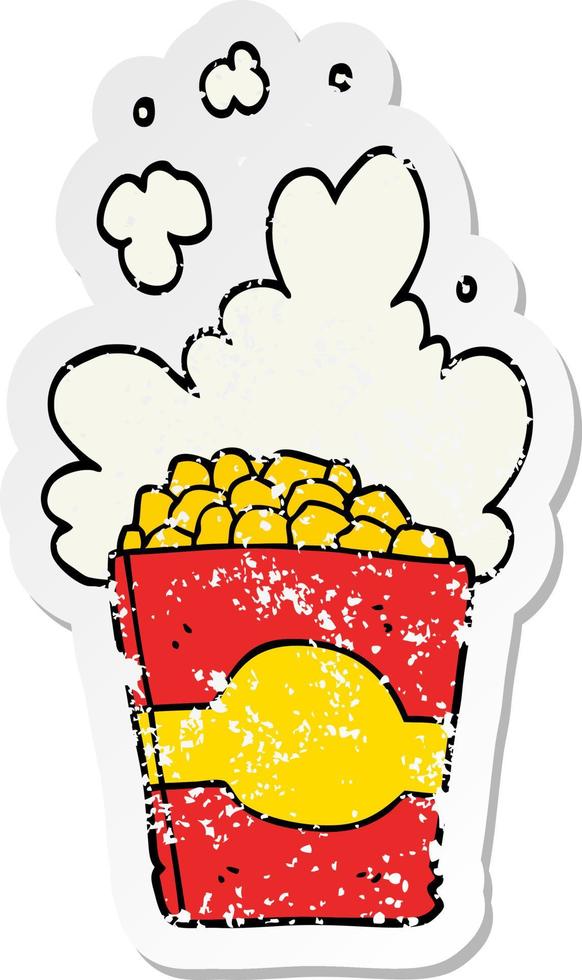 distressed sticker of a cartoon popcorn vector