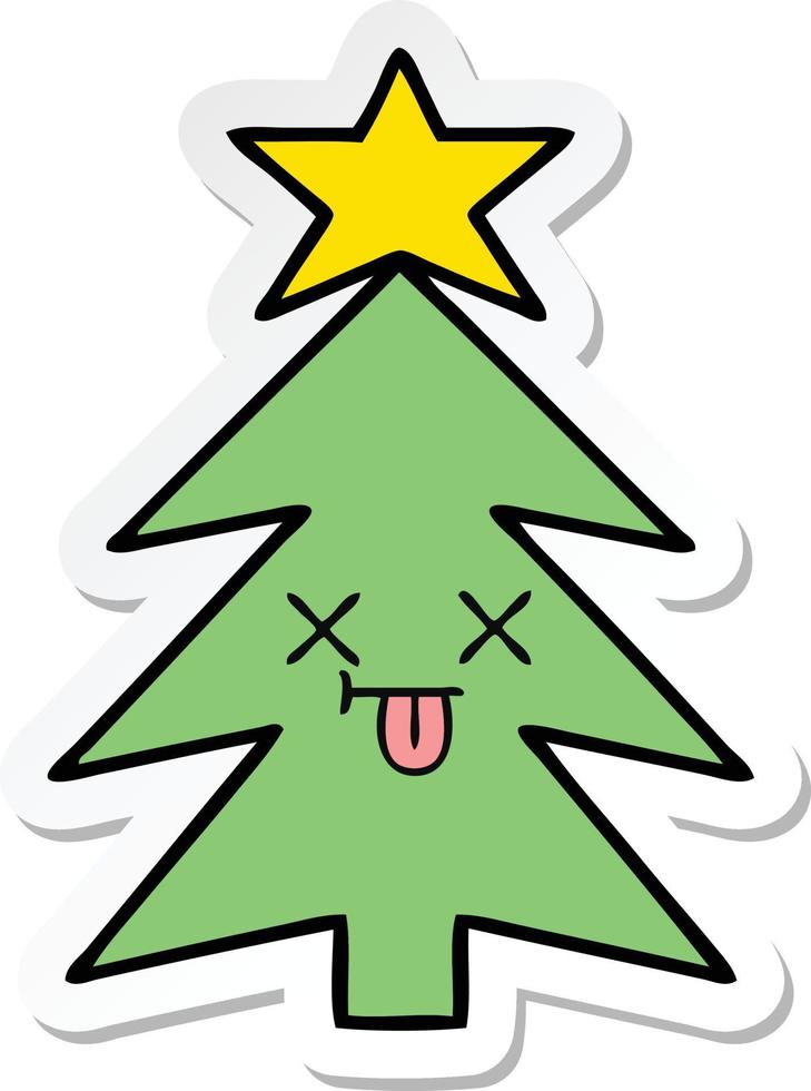 sticker of a cute cartoon christmas tree vector