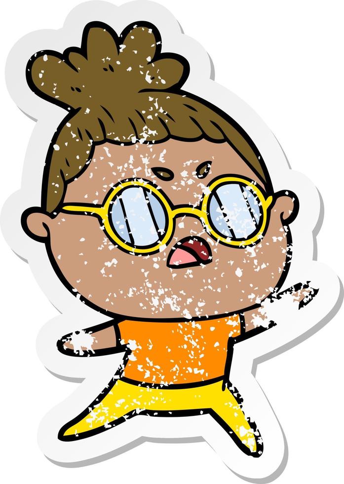distressed sticker of a cartoon annoyed woman vector