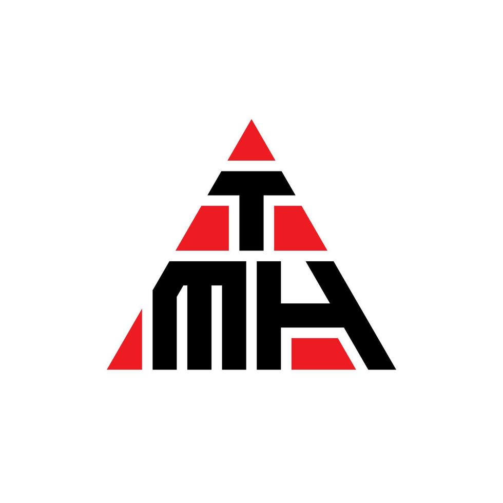 TMH triangle letter logo design with triangle shape. TMH triangle logo design monogram. TMH triangle vector logo template with red color. TMH triangular logo Simple, Elegant, and Luxurious Logo.