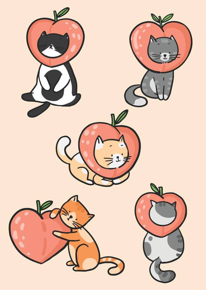 cute cats character design with peach vector
