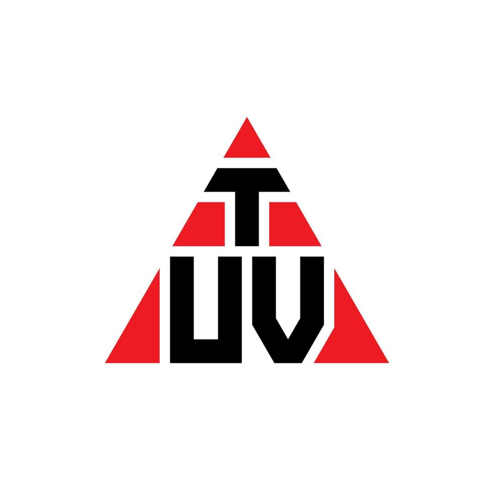TUV triangle letter logo design with triangle shape. TUV triangle logo design monogram. TUV triangle vector logo template with red color. TUV triangular logo Simple, Elegant, and Luxurious Logo.