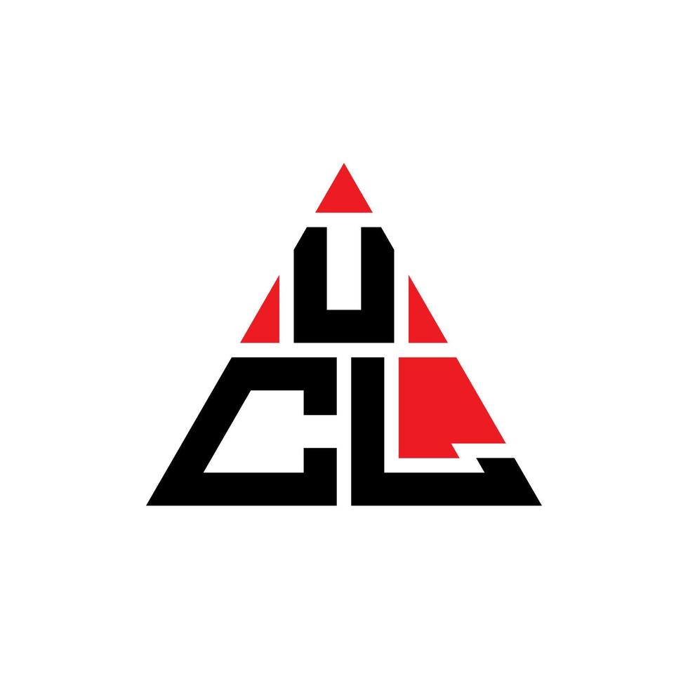 UCL triangle letter logo design with triangle shape. UCL triangle logo design monogram. UCL triangle vector logo template with red color. UCL triangular logo Simple, Elegant, and Luxurious Logo.