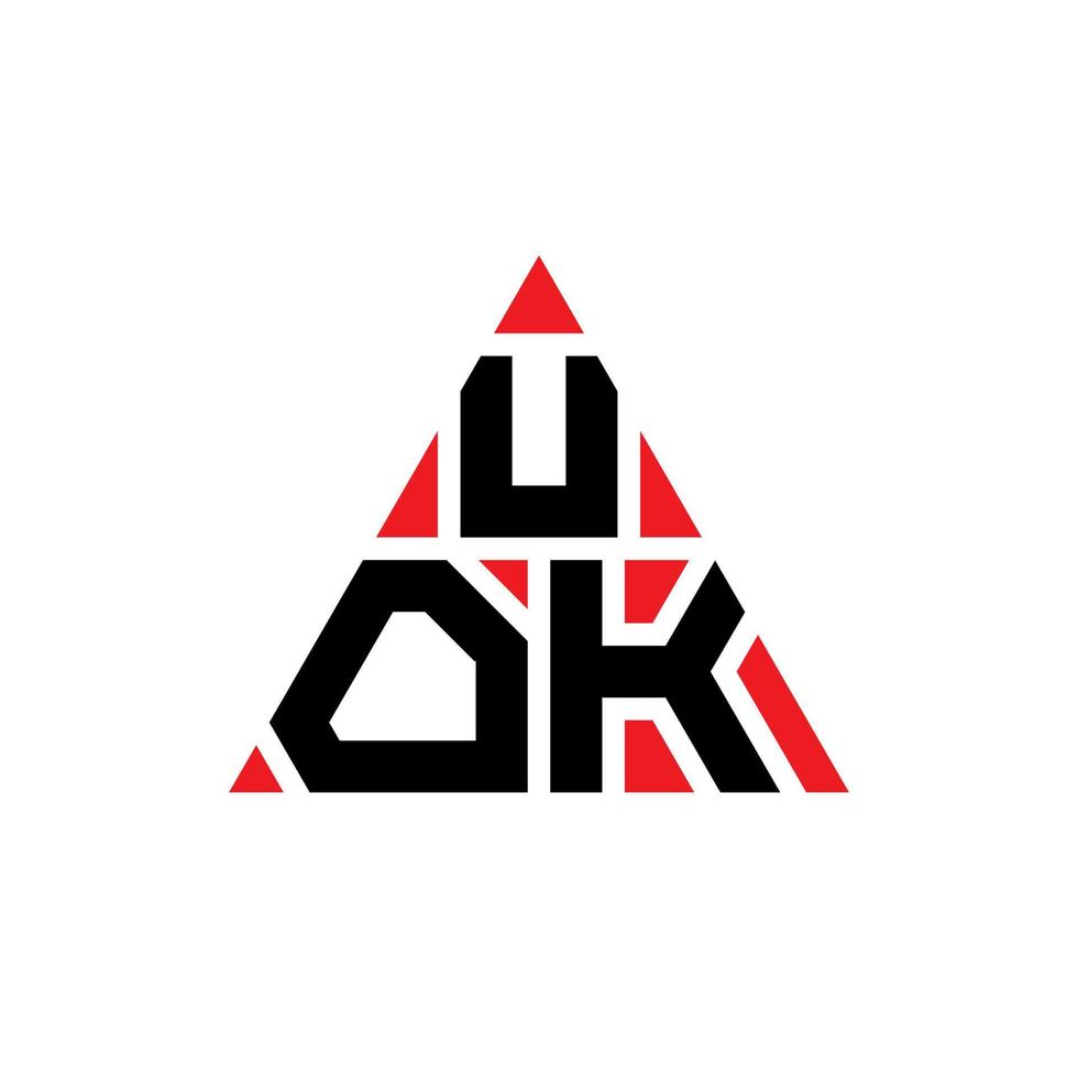 UOK triangle letter logo design with triangle shape. UOK triangle logo design monogram. UOK triangle vector logo template with red color. UOK triangular logo Simple, Elegant, and Luxurious Logo.