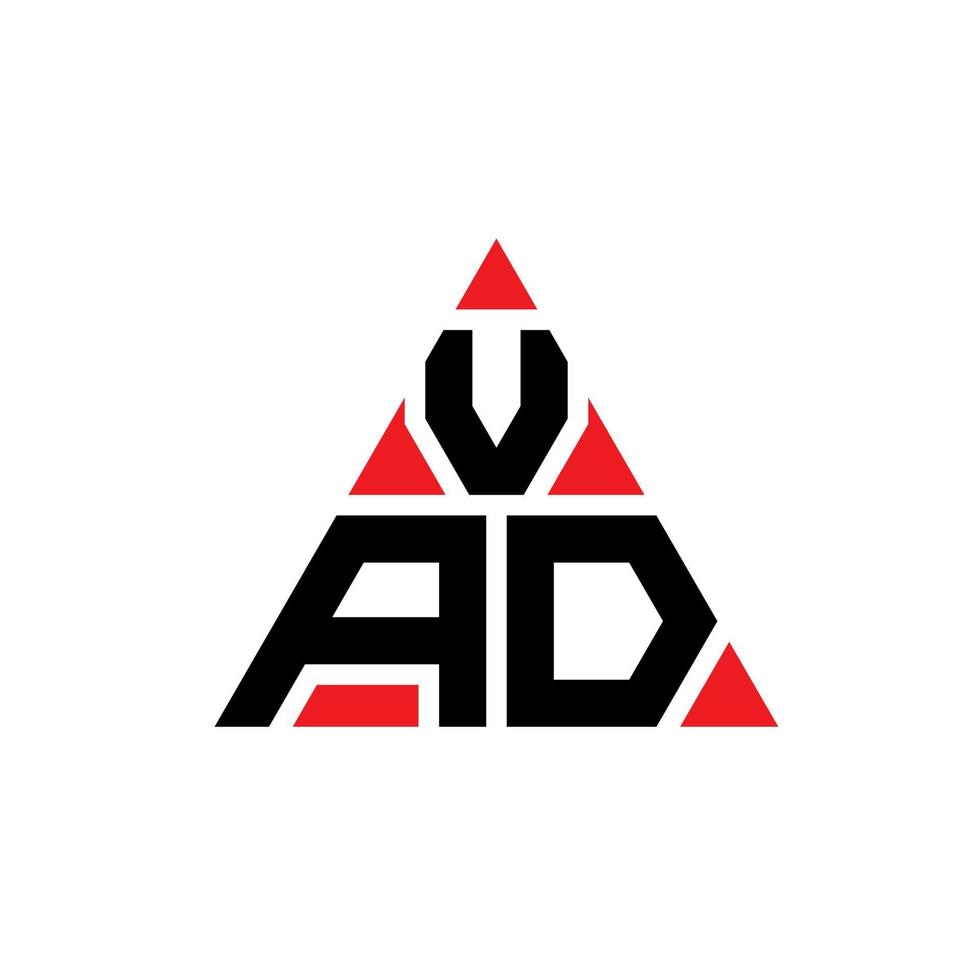 VAD triangle letter logo design with triangle shape. VAD triangle logo design monogram. VAD triangle vector logo template with red color. VAD triangular logo Simple, Elegant, and Luxurious Logo.