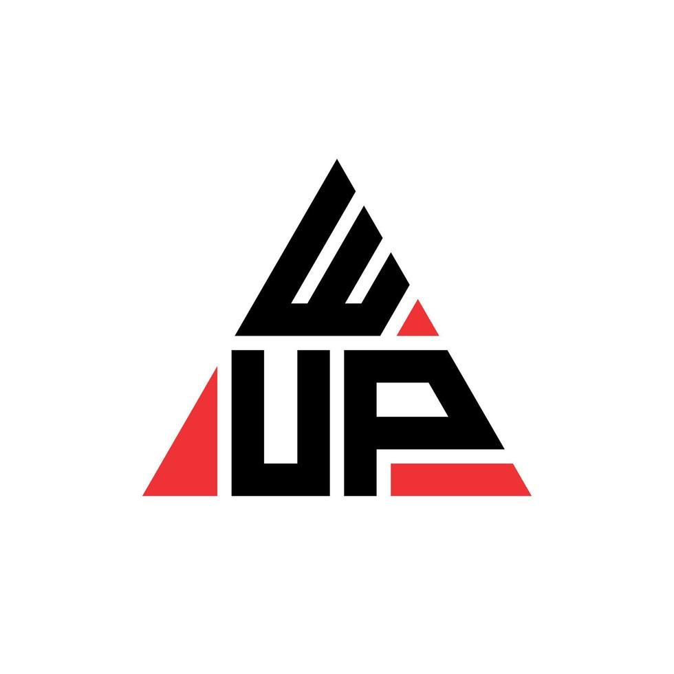 WUP triangle letter logo design with triangle shape. WUP triangle logo design monogram. WUP triangle vector logo template with red color. WUP triangular logo Simple, Elegant, and Luxurious Logo.
