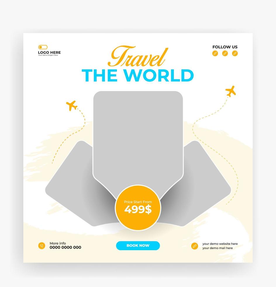 Travel the world social media post banner template vector