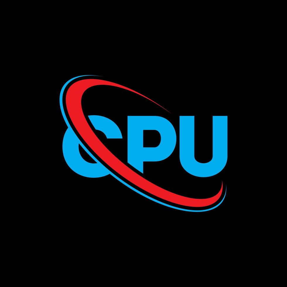 logotipo de la cpu. carta de cpu. diseño del logotipo de la letra cpu. logotipo de cpu de iniciales vinculado con círculo y logotipo de monograma en mayúsculas. tipografía cpu para tecnología, negocios y marca inmobiliaria. vector