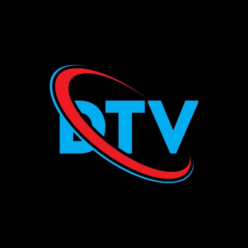 logotipo de dtv carta dtv. diseño del logotipo de la letra dtv. logotipo de iniciales dtv vinculado con círculo y logotipo de monograma en mayúsculas. tipografía dtv para tecnología, negocios y marca inmobiliaria. vector