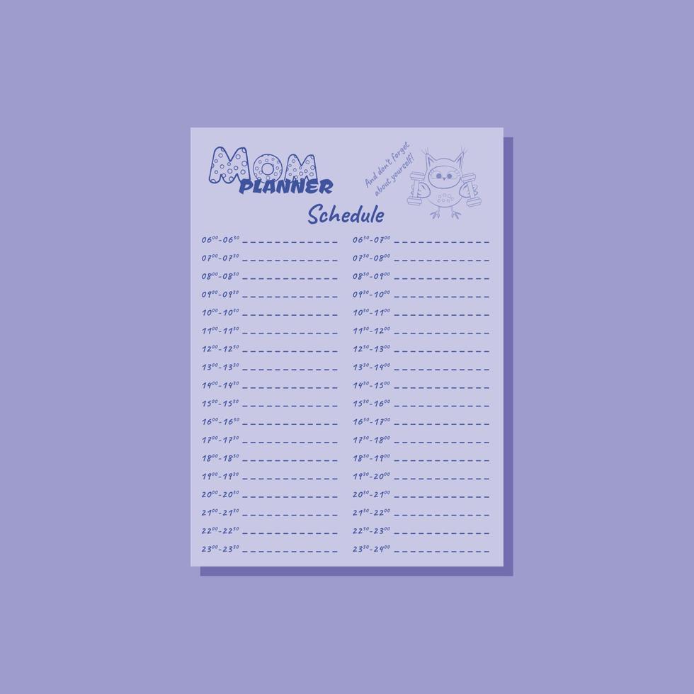 Mom planner blue schedule A4 vector